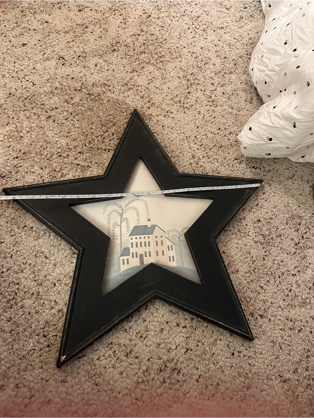 Navy Star-Shaped Wall Accent Frame with Country House Art